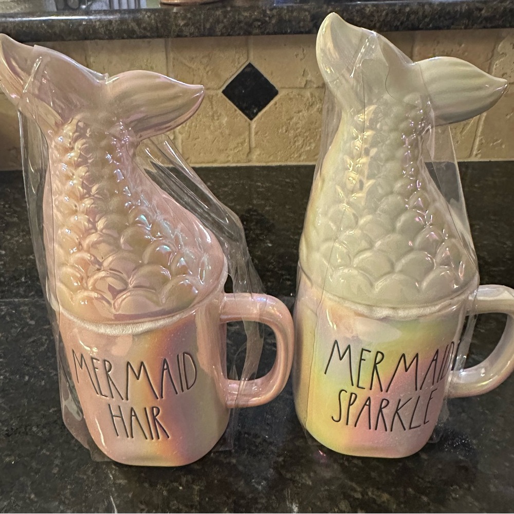 Rae Dunn Mermaid Hair Don’t Care and Mermaid Sparkle Iridescent Mugs